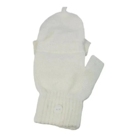 White Knit hat with Super Pom and Faux Pearl Accents Hat and Fingerles Glove set - Picture 5 of 12